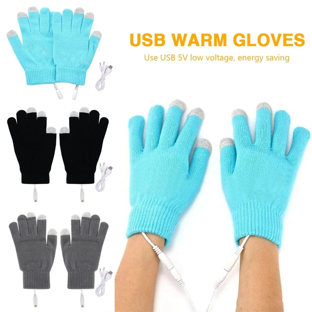 1 Pair Winter Heated Riding Gloves USB Charging Warm Hand Gloves for Outdoor Activities Constant Temperature Windproof Mittens - Blue - 6