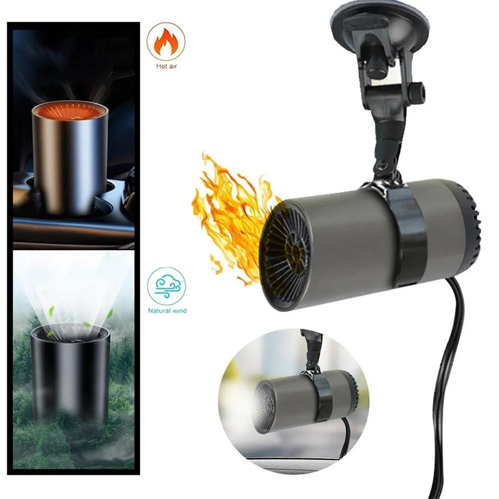 Car Window Defroster Demister Fast Heating Car Warm Air Blower Portable Purifier Fan Cup Shape Car Heater Cooler with Current-Limiting Cable / Rotating Sucker Base - 3
