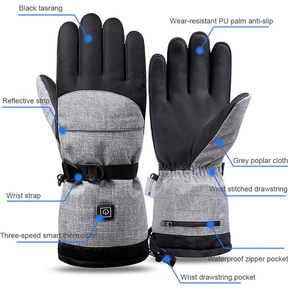 1 Pair Winter Waterproof Heating Hand Warmer Touch Screen Electric Thermal Gloves for Snowboard Cycling Ski (with Battery Box) - 3