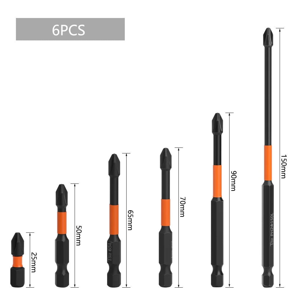6Pcs 25 / 50 / 65 / 70 / 90 / 150mm Magnetic Cross Screwdriver Bit Electric Drill Bit Power Screwdriver Bit - 5