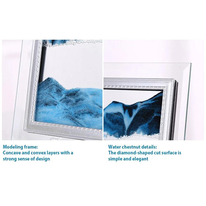 10-inch Decorative Art Painting 3D Glass Moving Sand Ornament Liquid Hourglass Landscape Painting - Black / White / Blue - 6