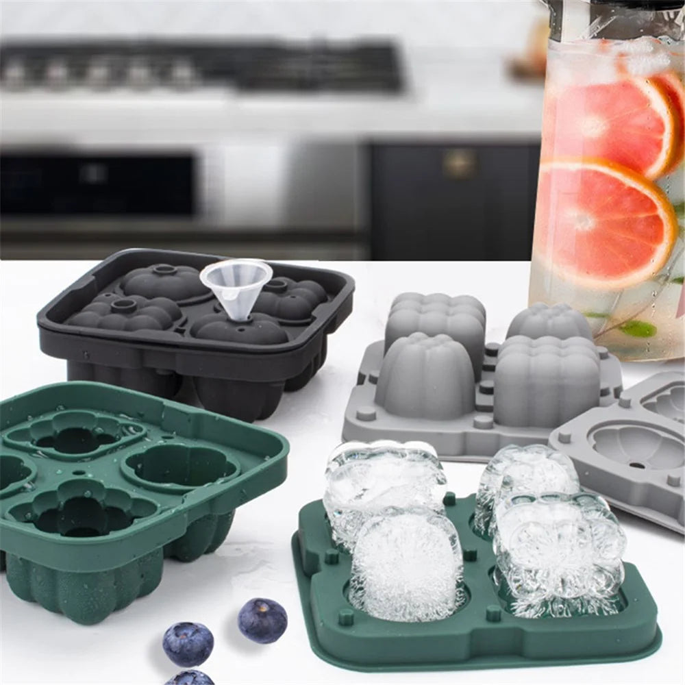 2 in 1 Ice Cube Tray Reusable Silicone Ice Making Mold with Funnel + Ice Clamp (BPA Free, No FDA Certificate) - Grey - 2
