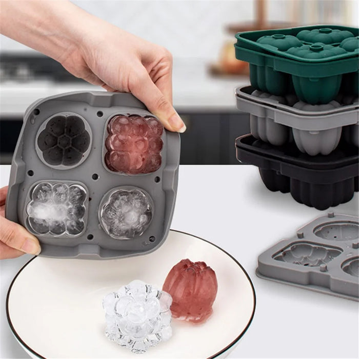 2 in 1 Silicone Ice Cube Tray Ice Making Mold with Funnel (BPA Free, No FDA Certificate) - Grey - 3