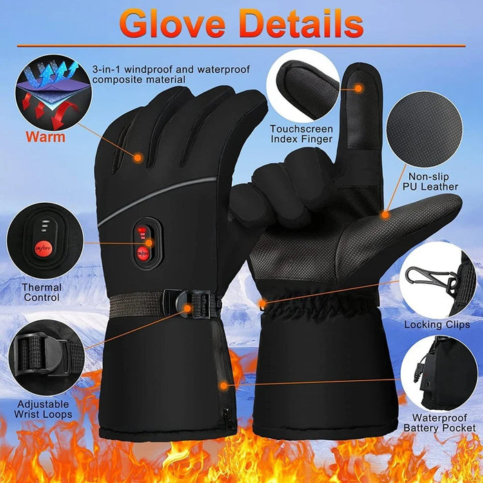 1 Pair Touch Screen Heating Gloves Multi-Function Temperature Adjustable Electric Thermal Gloves for Snowboard Cycling Ski (No Battery) - 3