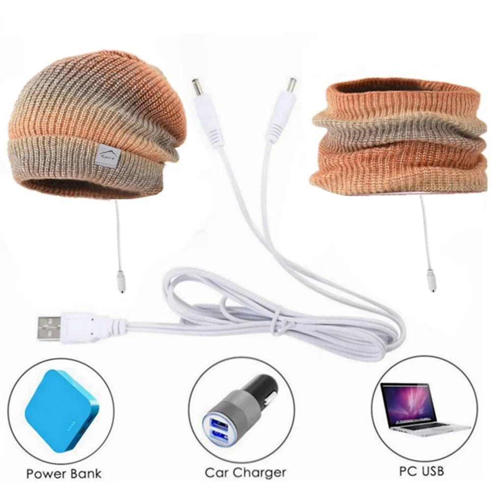 USB Heated Hat and Scarf Set Knit Beanie Hat Neck Warmer for Men Women Soft Lined Knitted Hat Winter Warm Cap - Orange - 4