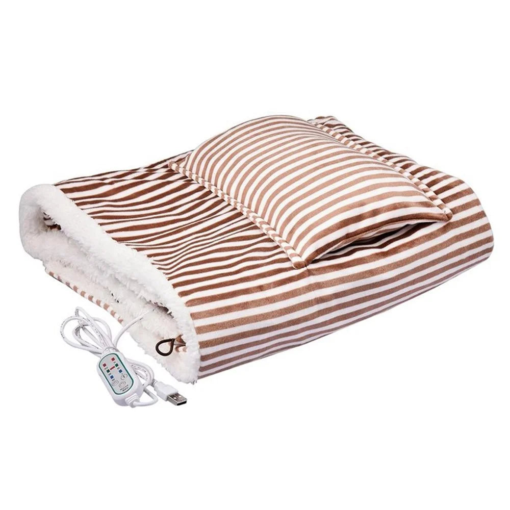 3-Gear USB Electric Heating Blanket Office Home Body Warm Heated Blanket Shawl with Hand Pocket - Coffee - 1