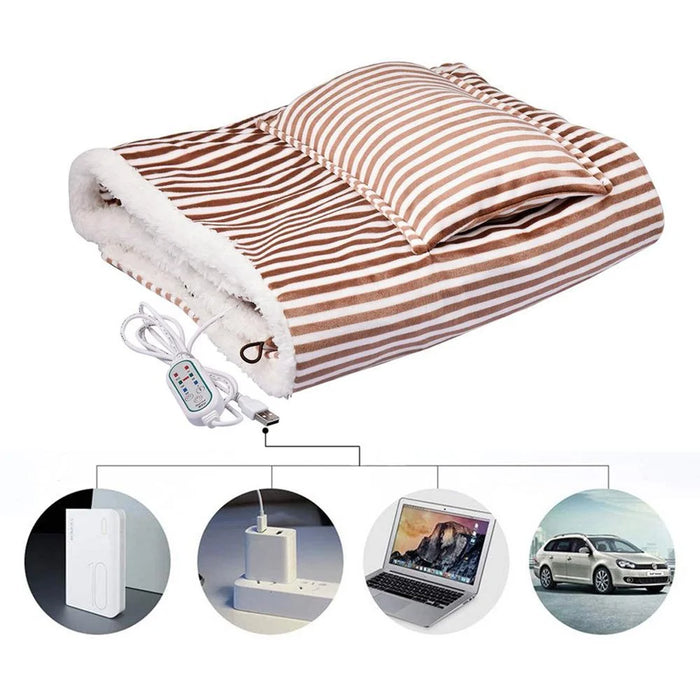 3-Gear USB Electric Heating Blanket Office Home Body Warm Heated Blanket Shawl with Hand Pocket - Coffee - 4