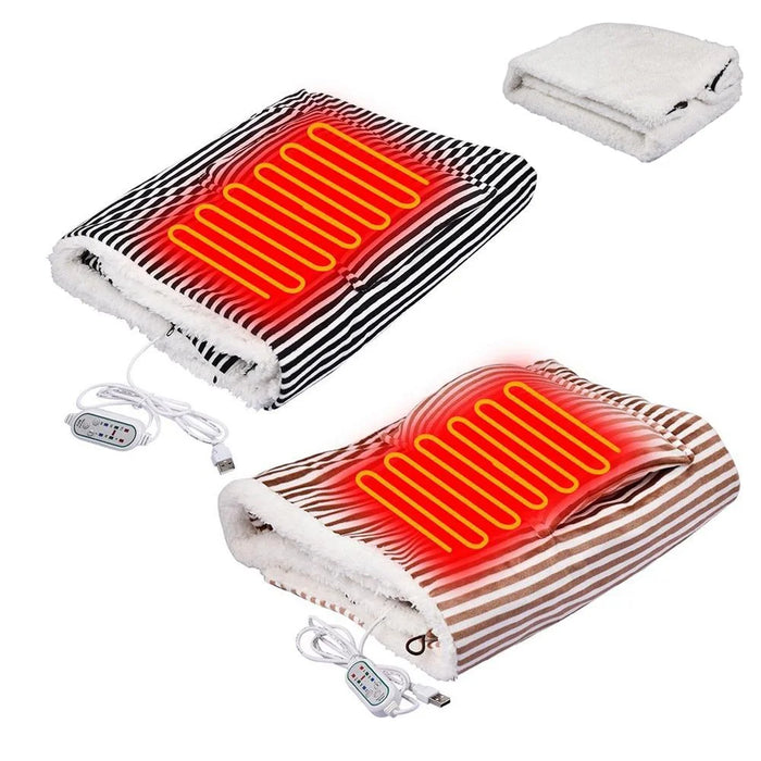 3-Gear USB Electric Heating Blanket Office Home Body Warm Heated Blanket Shawl with Hand Pocket - Coffee - 7