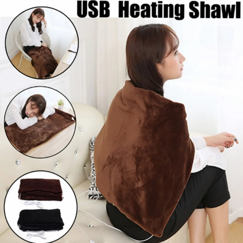 USB Electric Heating Shawl Blanket Seat Cushion Winter Soft Warm Heated Shawl - Black - 4