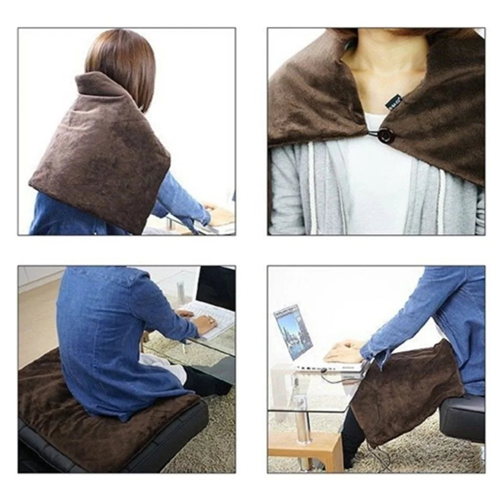 USB Electric Heating Shawl Blanket Seat Cushion Winter Soft Warm Heated Shawl - Black - 5