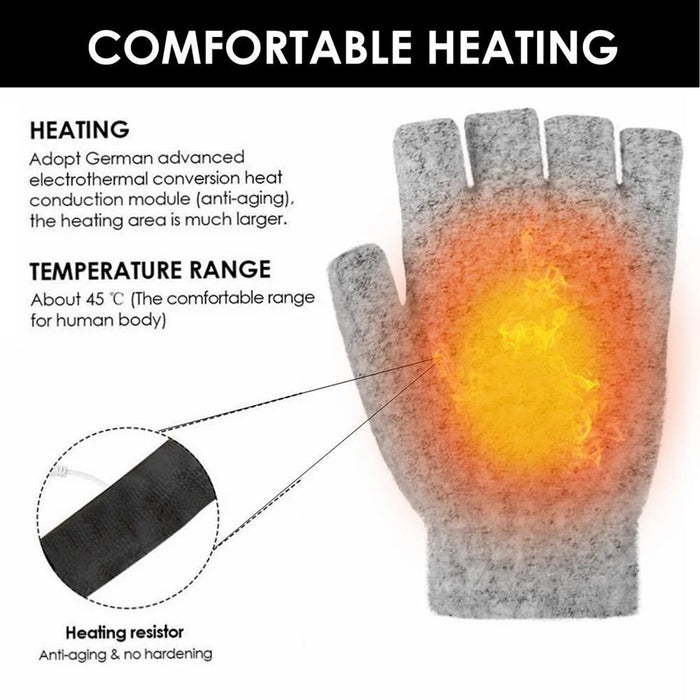 1 Pair USB Electric Heating Winter Gloves Warm Heated Polyester Half Finger Gloves with Flap Lid - Light Grey - 4
