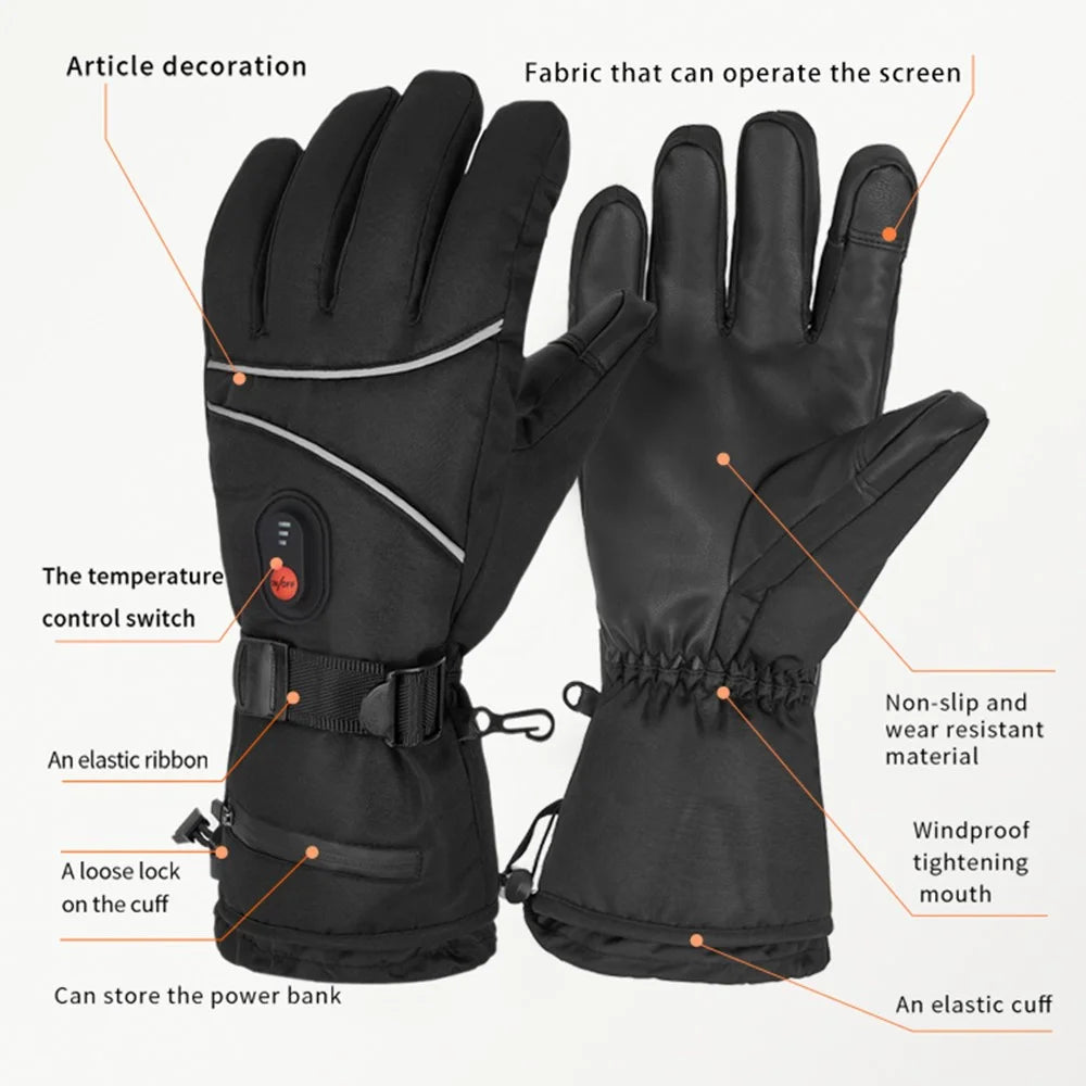 1 Pair Electric Heating Cycling Gloves Touch Screen Full Finger Winter Warm Gloves with 2x4000mAh Batteries - 6