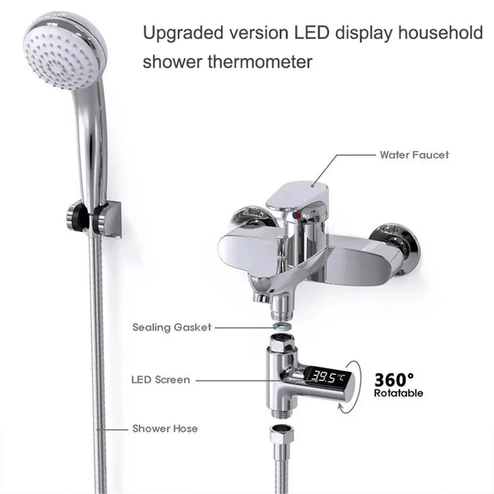 LED Digital Display Water Temperature Meter Gauge Bathroom Shower Thermometer, Electroplating Color - 5