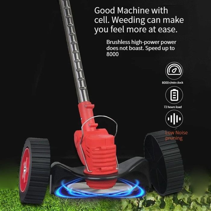 Wheel Design Lawn Mower Weed Wacker Electric Weed Trimmer Portable Weeding Machine with 24VH 6000mAh Battery - Black+Red / EU Plug - 4