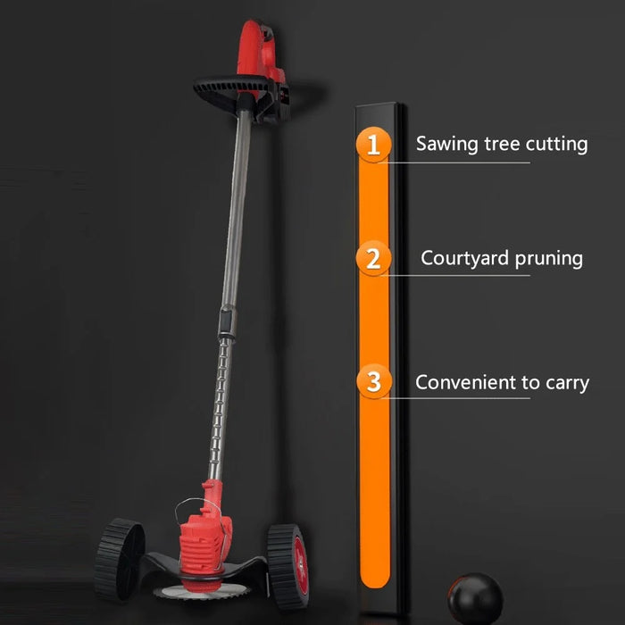 Wheel Design Lawn Mower Weed Wacker Electric Weed Trimmer Portable Weeding Machine with 24VH 6000mAh Battery - Black+Red / EU Plug - 6