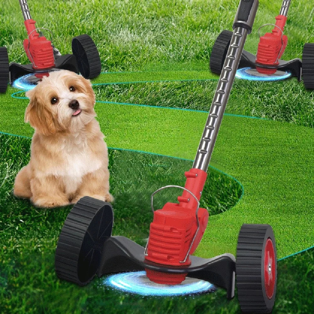 Weed Wacker Cordless Electric Weed Trimmer Portable Wheel Design Lawn Mower with 48VH 12000mAh Battery - Black+Red / EU Plug - 2