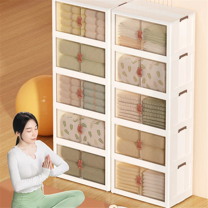 45*27*125.5cm 5 Layers Clear Shoes Clothing Storage Box PP+HIPS+TPR Home Clothes Snack Toy Storage Cabinet - 5