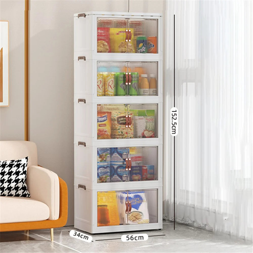 56*34*152.5cm 5 Layers Clear Door Storage Box PP+HIPS+TPR Home Clothes Snack Toy Storage Cabinet - 7