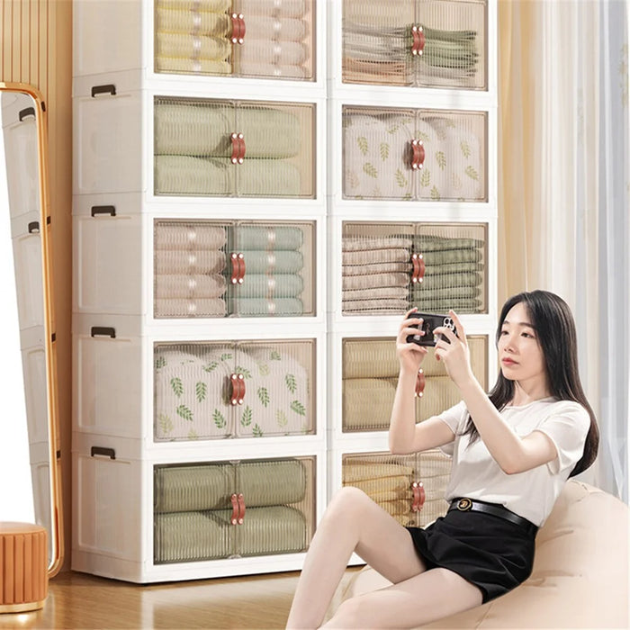 60.5*38*164cm 5 Layers Storage Box PP+HIPS+TPR Clear Door Clothes Snack Toy Storage Cabinet - 2