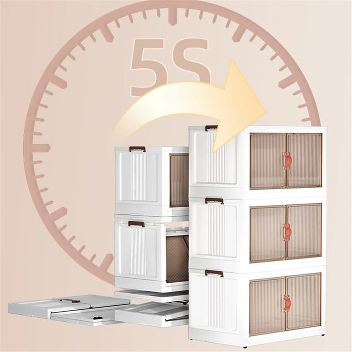 60.5*38*164cm 5 Layers Storage Box PP+HIPS+TPR Clear Door Clothes Snack Toy Storage Cabinet - 3