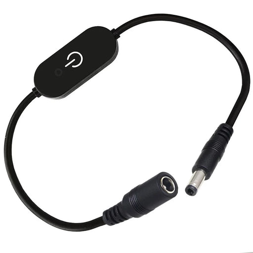JUNSUNMAY 30cm DC 5.5x2.1mm Male to Female LED Touch Inline Dimmer Switch Controller for Single Color - Black - 1