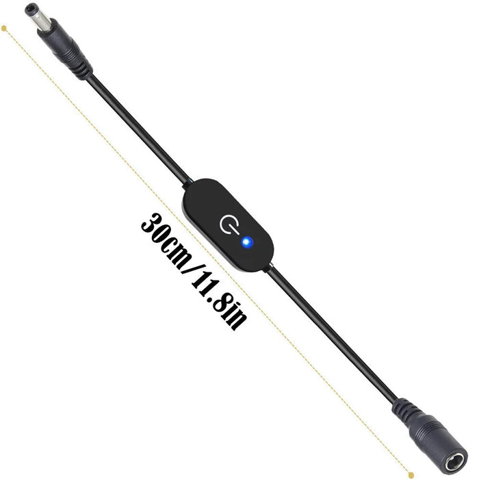 JUNSUNMAY 30cm DC 5.5x2.1mm Male to Female LED Touch Inline Dimmer Switch Controller for Single Color - Black - 6