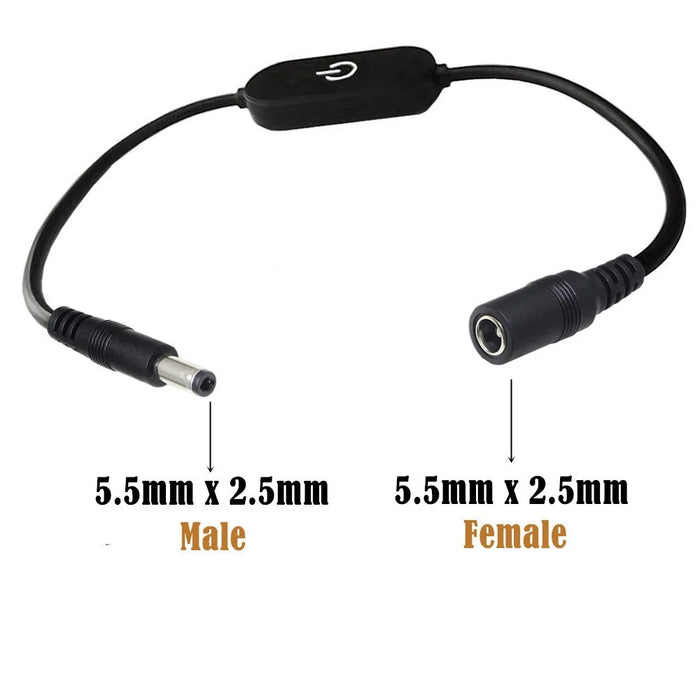 JUNSUNMAY 30cm DC 5.5x2.5mm Male to Female LED Touch Dimmer Switch Inline Controller for Single Color - 3