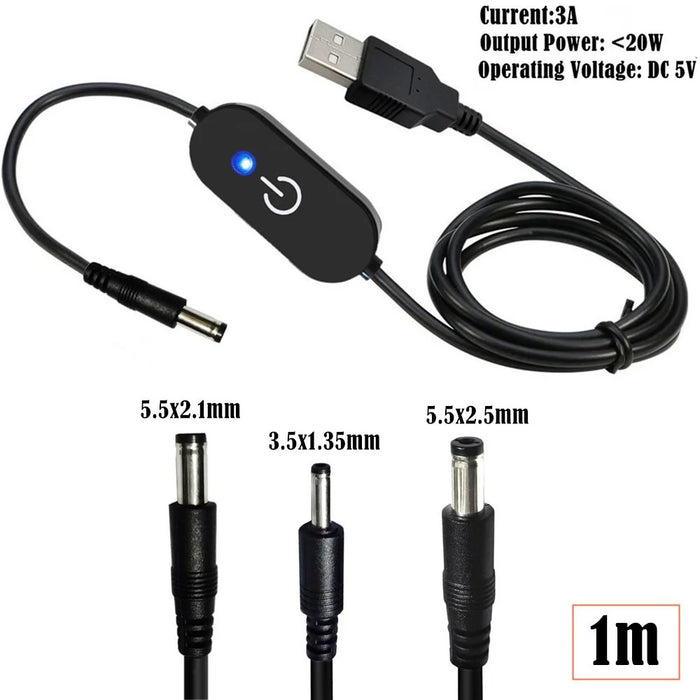 JUNSUNMAY 1m DC 5.5x2.5mm to USB Indicator Design LED Touch Inline Dimmer Switch Controller for Single Color - 3