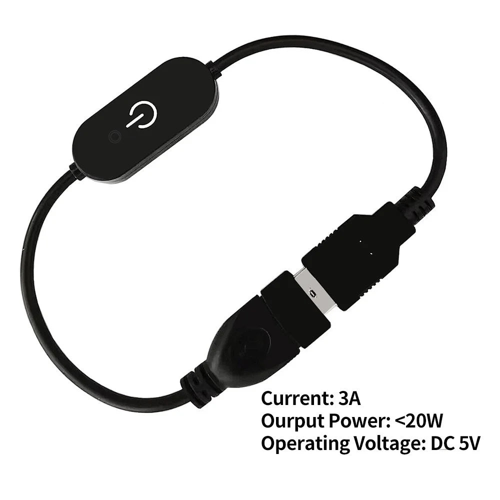JUNSUNMAY USB Male to Female LED Touch Inline Dimmer Switch Controller for Single Color, Length 30cm - Black - 4