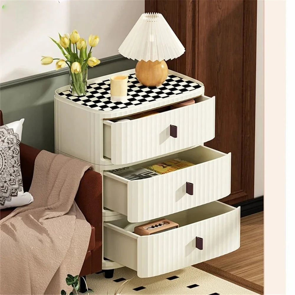 2 Layers Bedside Storage Bin Night Stand PP + MDF Board Bedroom Nightstand Drawer Dresser (30CM Wide), Size: S - 4
