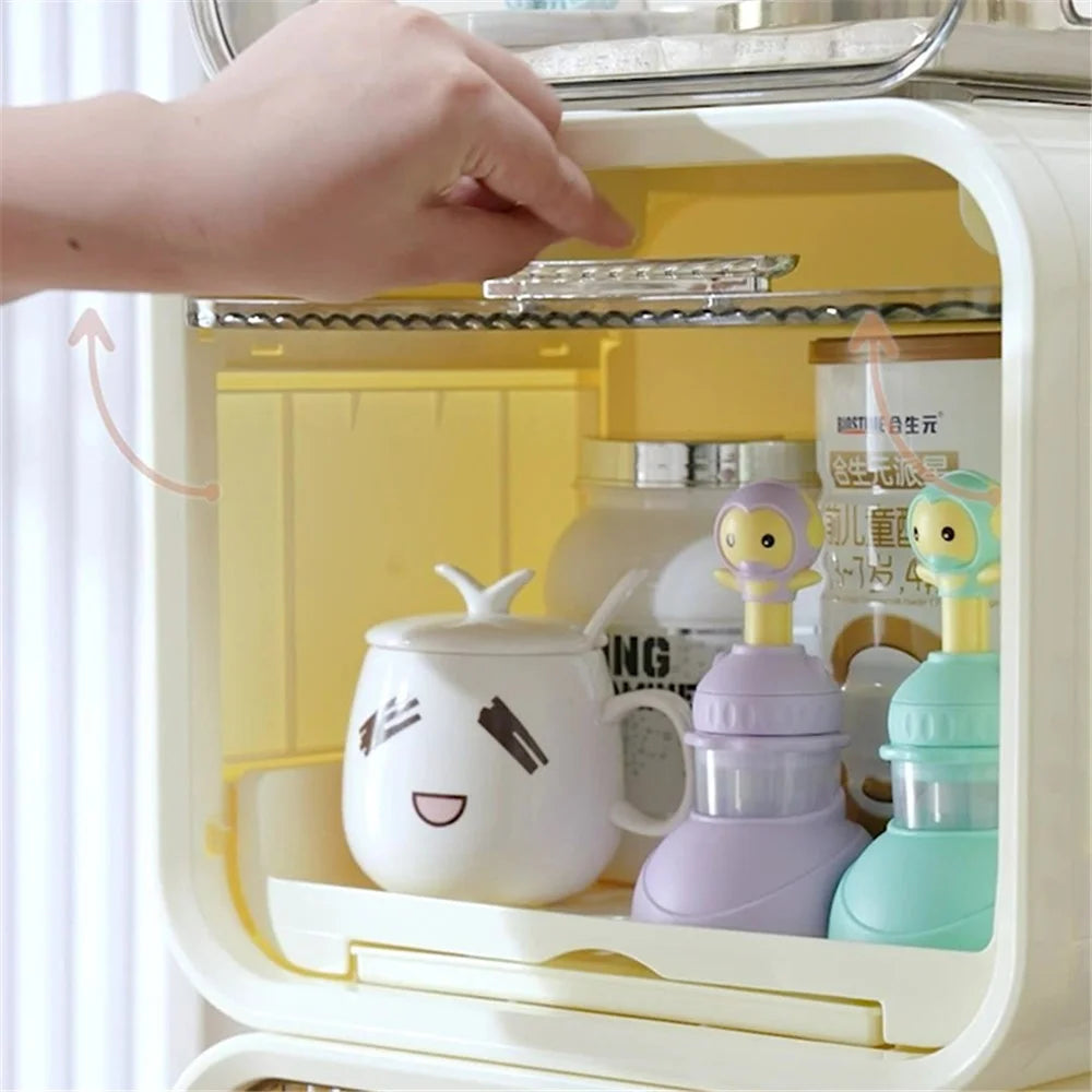 36CM High Kitchen Cabinet Baby Bottle Storage Box Living Room Drawer ABS+PET Organizer with Holding Tray - Beige - 2