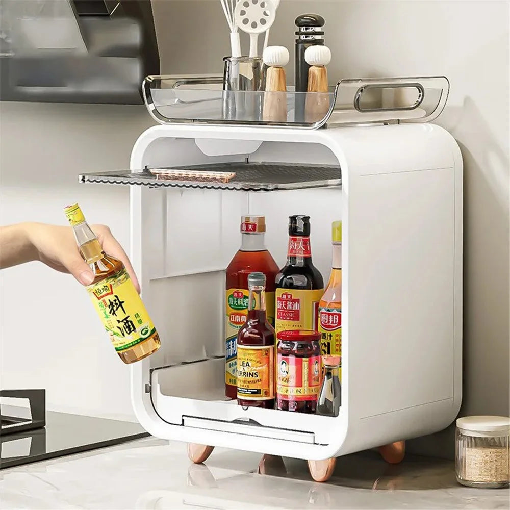 36CM High Kitchen Cabinet Baby Bottle Storage Box Living Room Drawer ABS+PET Organizer with Holding Tray - Beige - 5