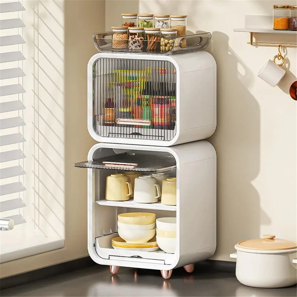 46CM High Living Room Drawer ABS+PET Organizer Kitchen Cabinet Baby Bottle Storage Box with Holding Tray - White - 3