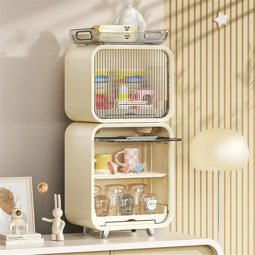 46CM High Living Room Drawer ABS+PET Organizer Kitchen Cabinet Baby Bottle Storage Box with Holding Tray - White - 4