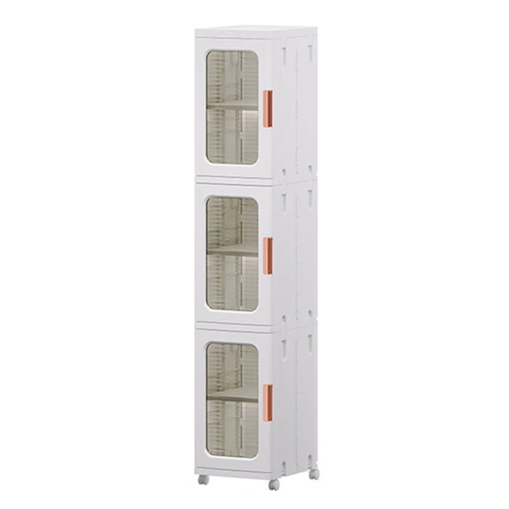 3 Drawers Kitchen Bathroom Gap Dresser 24.5x28.5x166CM PP+PET+ABS Storage Cabinet - Transparent Tan - 1
