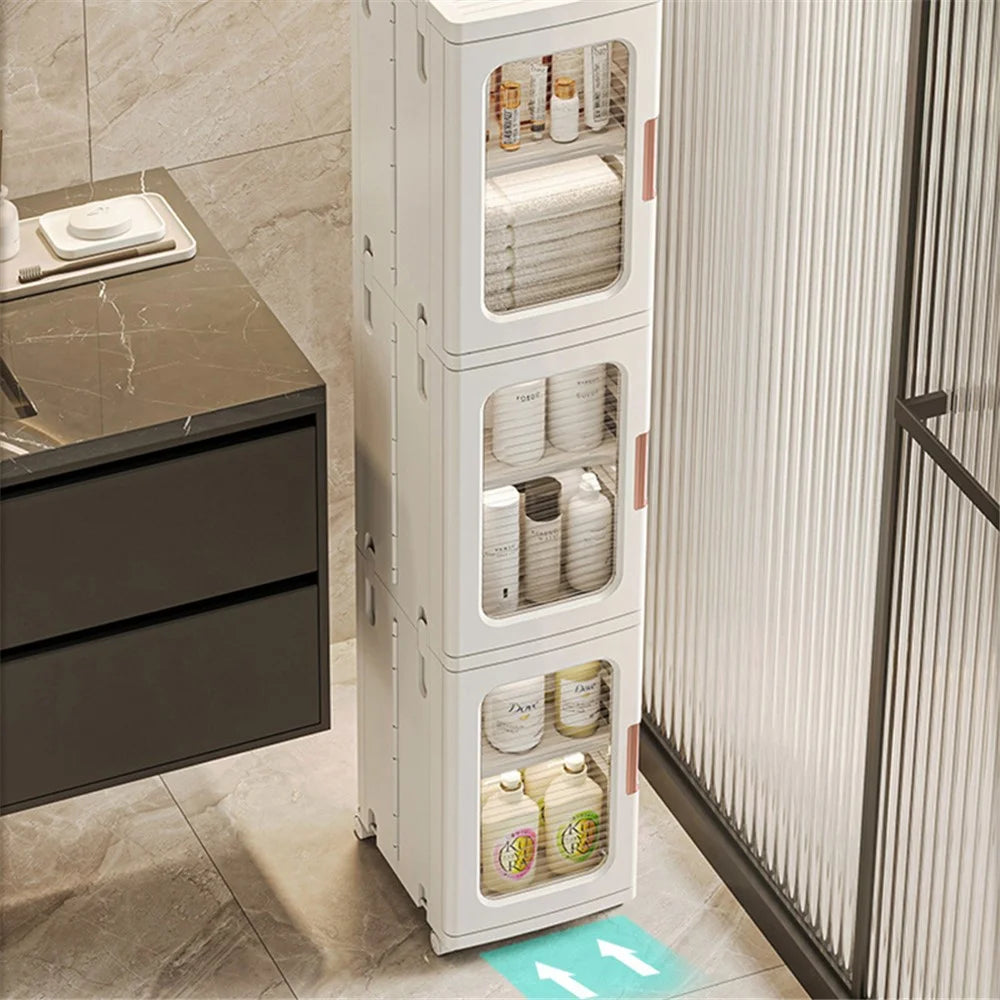 3 Drawers Kitchen Bathroom Gap Dresser 24.5x28.5x166CM PP+PET+ABS Storage Cabinet - Transparent Tan - 5