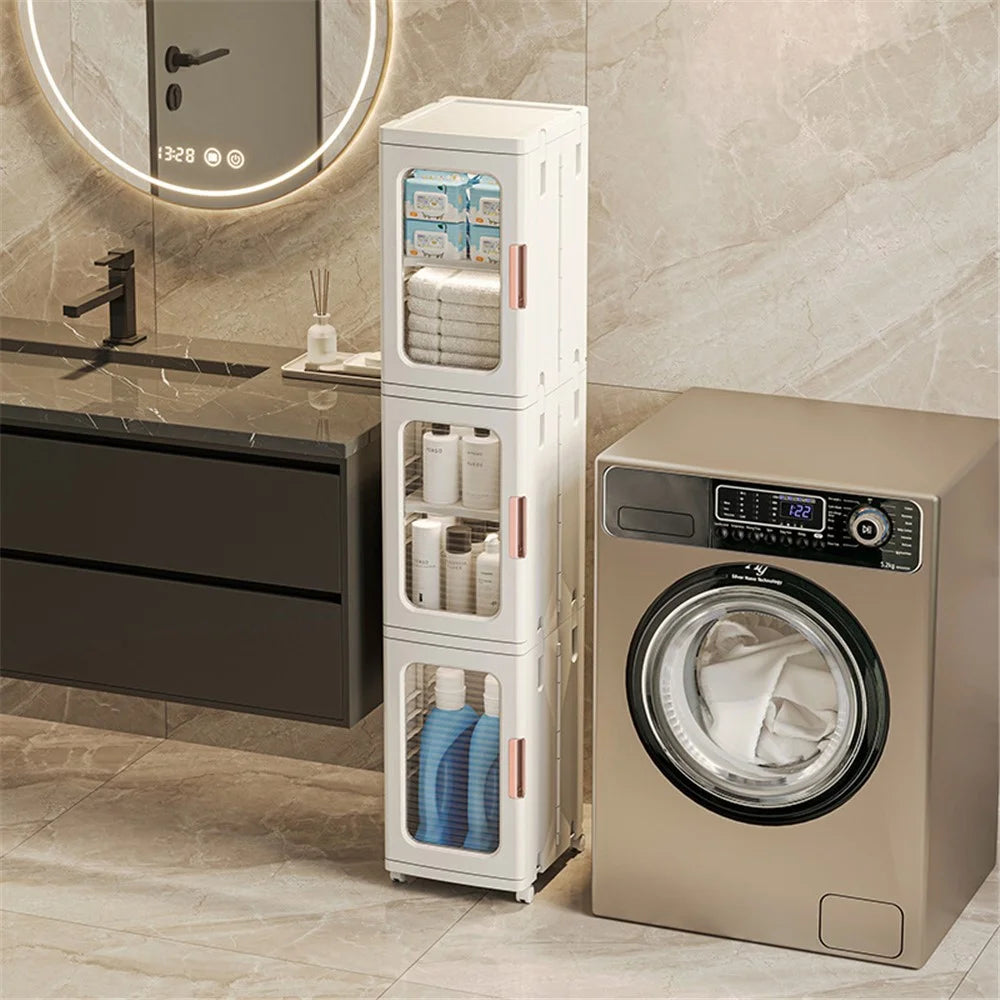 3 Drawers Kitchen Bathroom Gap Dresser 24.5x28.5x166CM PP+PET+ABS Storage Cabinet - Transparent Tan - 7
