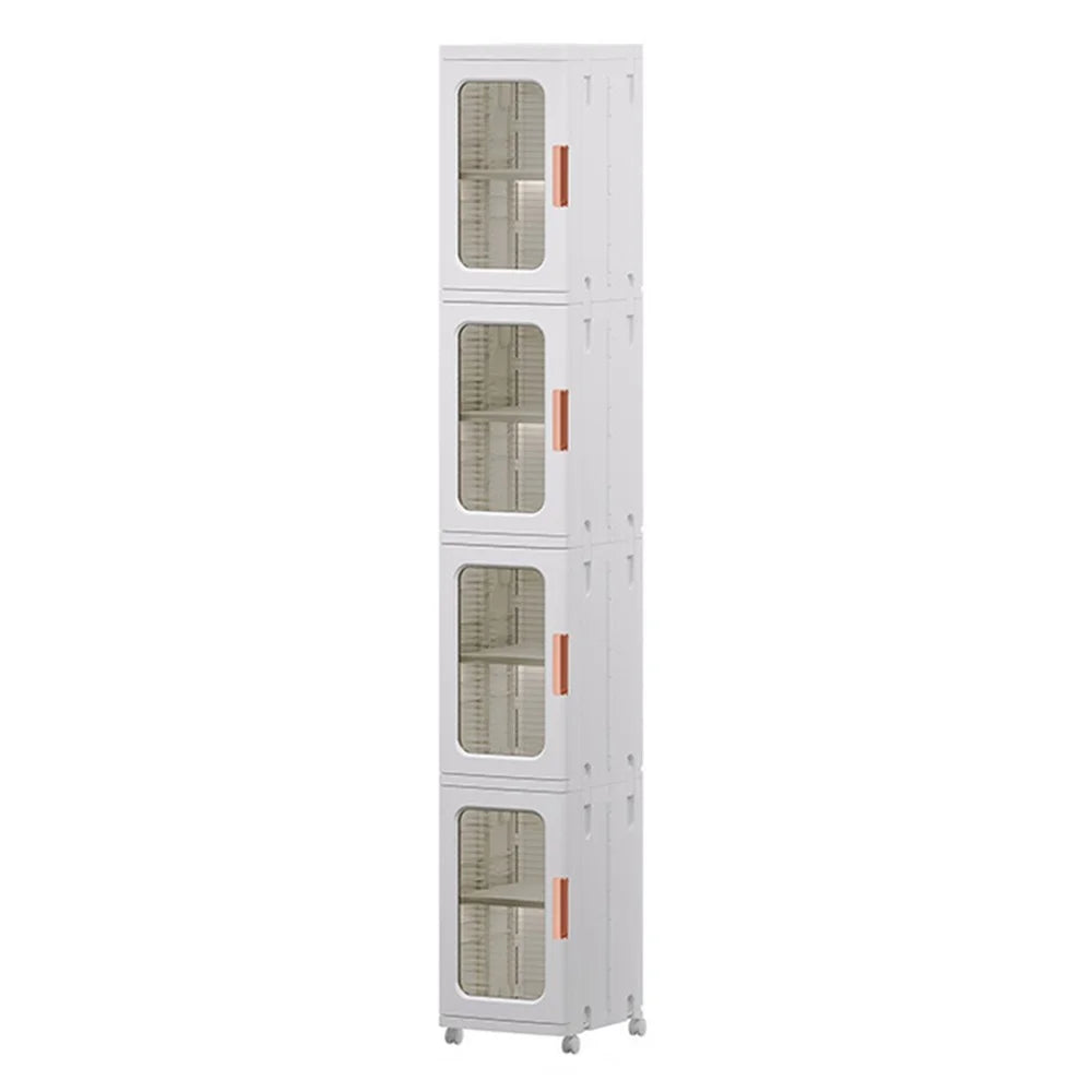 4 Drawers Kitchen Gap Organizer Narrow Dresser PP+PET+ABS Storage Cabinet 24.5x28.5x166CM - Transparent Tan - 1