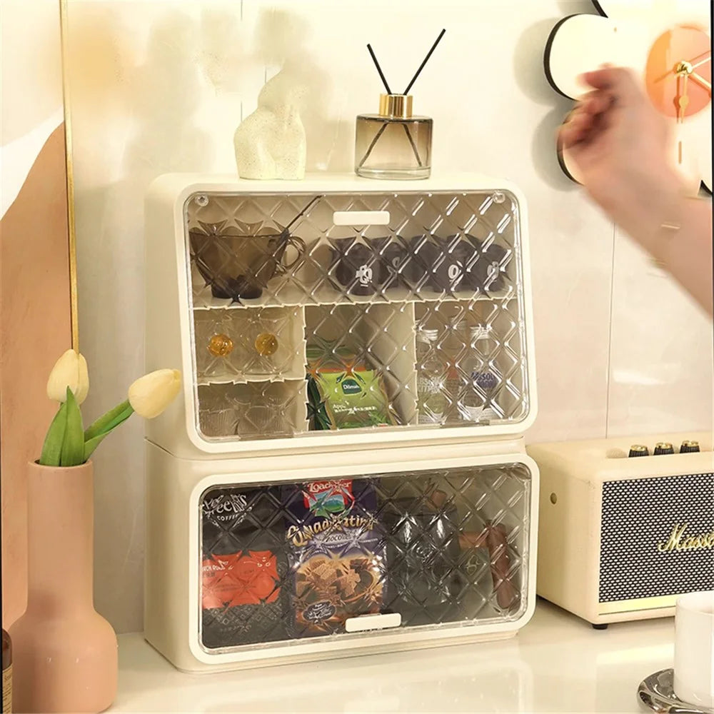 2-Layer PS+PET Wall Mounted Water Cup Storage Box Rack Desktop Tea Cup Holder for Snacks, Baby Bottles - 3