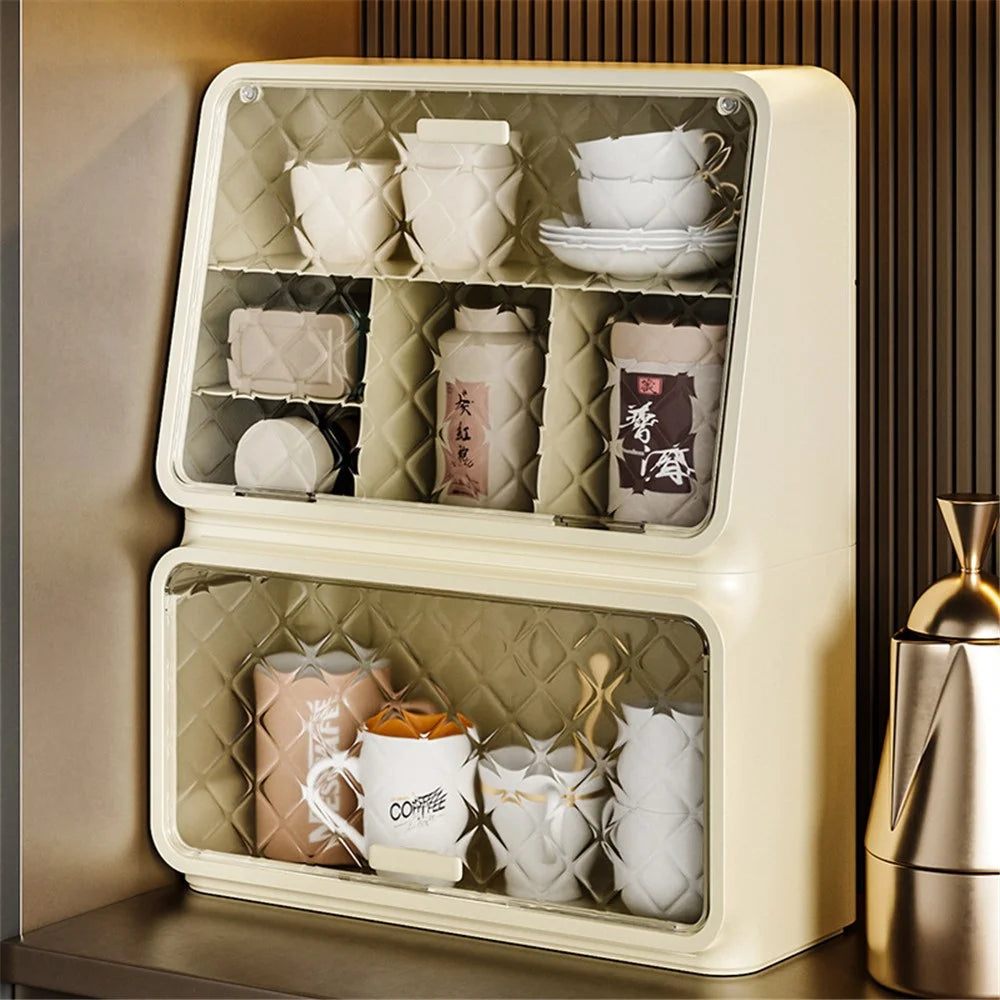 2-Layer PS+PET Wall Mounted Water Cup Storage Box Rack Desktop Tea Cup Holder for Snacks, Baby Bottles - 6