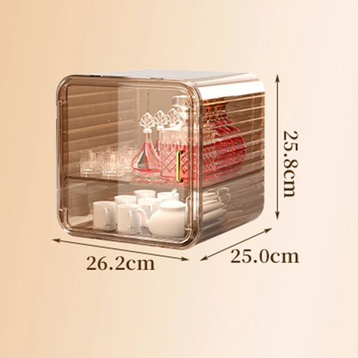 Dustproof Coffee Mug Cup Organizer Table Double Layer Storage Box, Size M - Tawny - 5