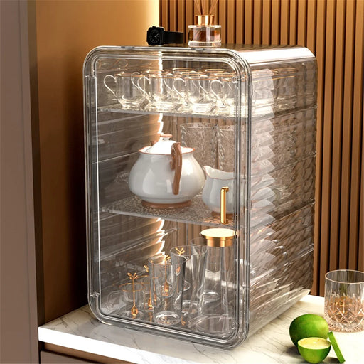 Coffee Mug Cup Table Organizer Three Layer Dustproof Storage Box, Size L - Transparent - 2