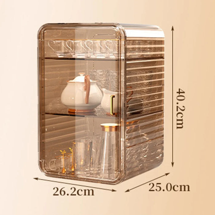 Coffee Mug Cup Table Organizer Three Layer Dustproof Storage Box, Size L - Transparent - 5