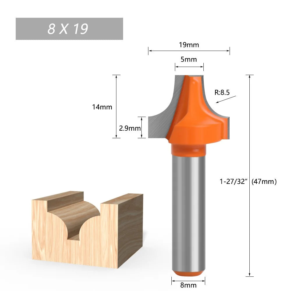 8mm Shank Round Over Edging Router Bit Woodworking Milling Cutter Tool - 5