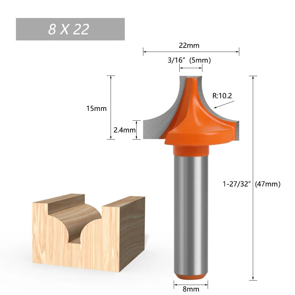 8mm Shank Round Over Edging Router Bit Woodworking Milling Cutter Tool - 6