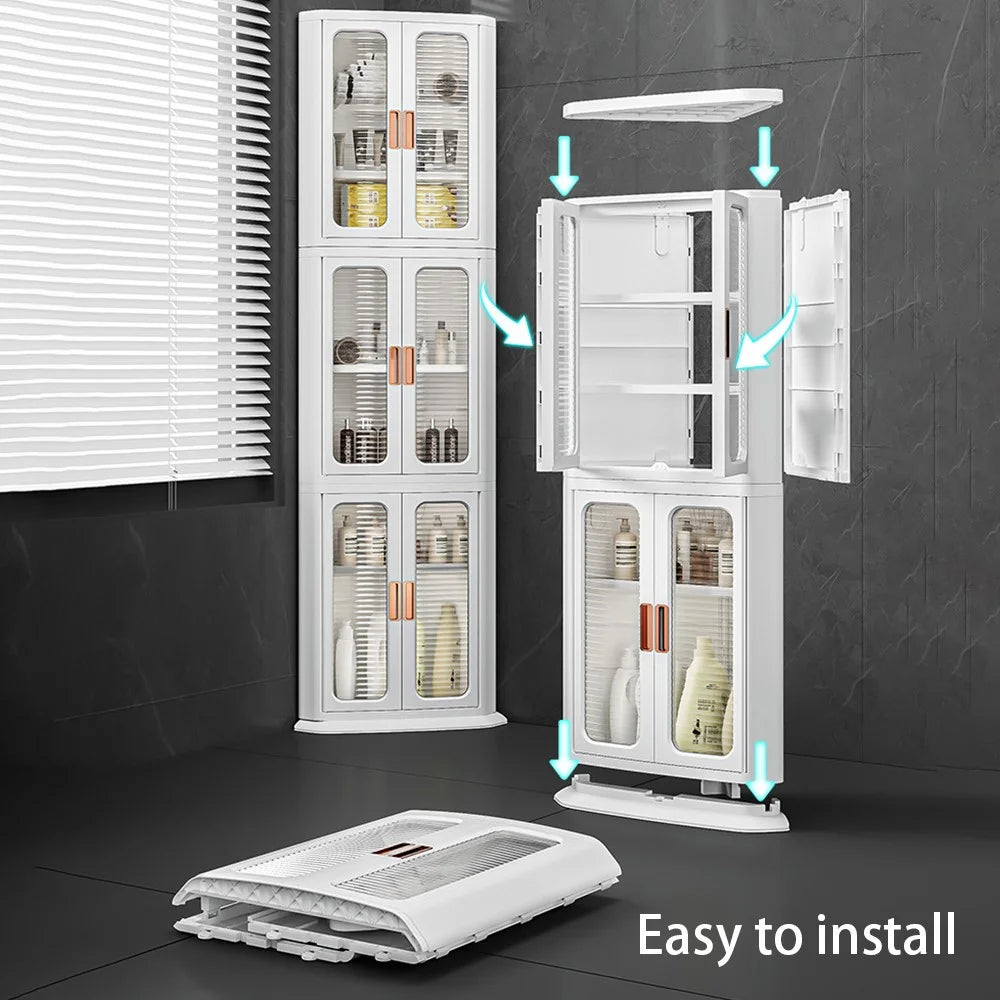 8829 3-Layer Floor Corner Cabinet ABS+PP+PET Storage Drawer for Home - White - 6