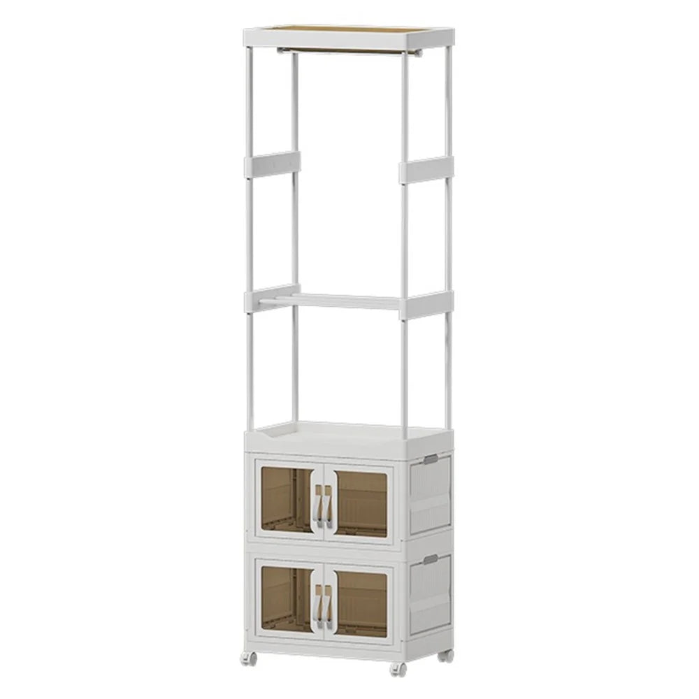 2255 Clothes Organzier Floor Standing Pulley Rack with 2 Foldable Carbinet, Size L - 1