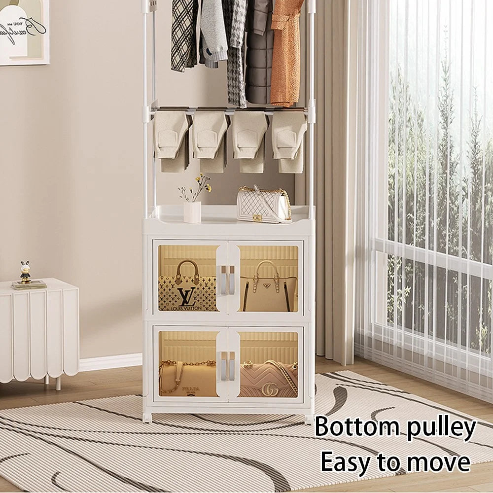 2255 Clothes Organzier Floor Standing Pulley Rack with 2 Foldable Carbinet, Size L - 3