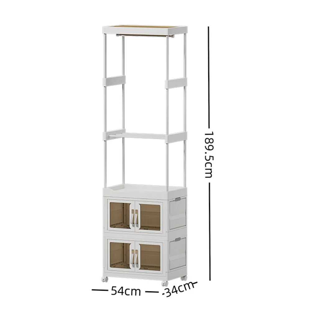 2255 Clothes Organzier Floor Standing Pulley Rack with 2 Foldable Carbinet, Size L - 5