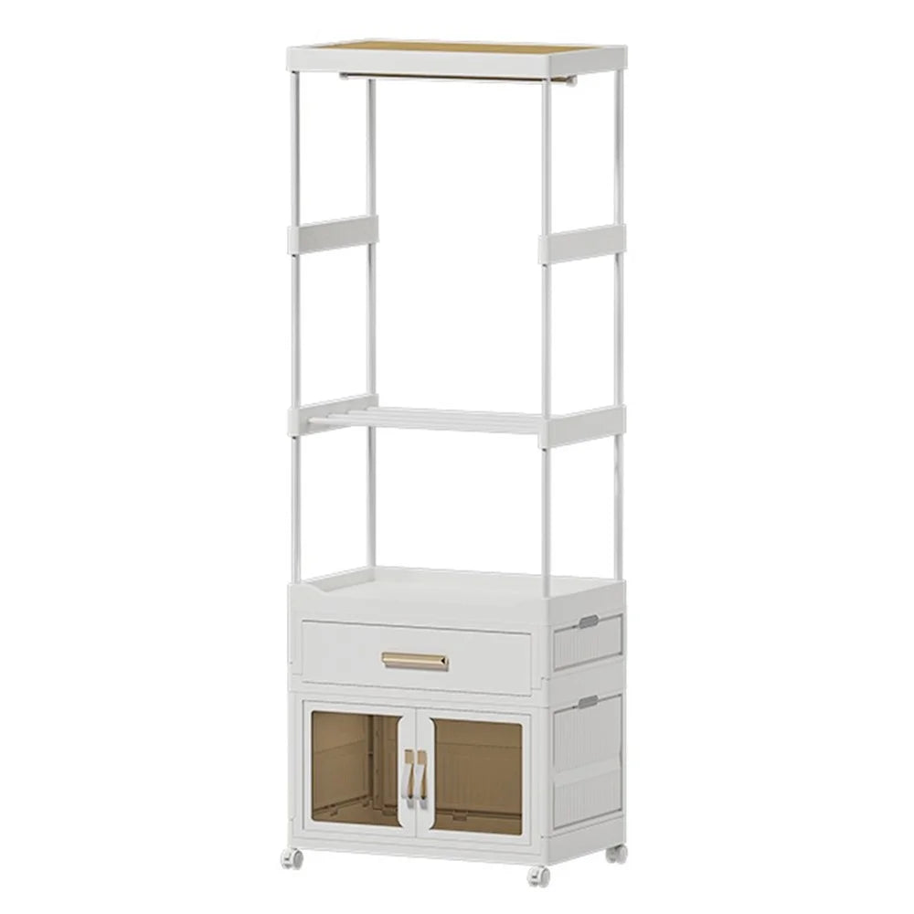 2255 Clothes Organzier Floor Standing Pulley Rack with Drawer+Foldable Carbinet, Size L - 1